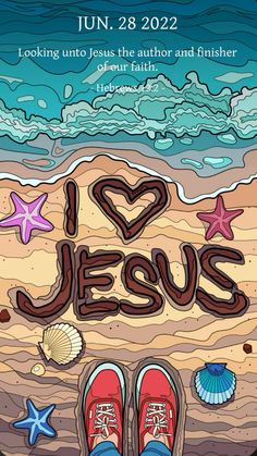 a poster with the words i love jesus written on it and two pairs of shoes