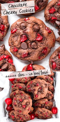 chocolate cherry cookies are stacked on top of each other