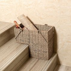 a basket sitting on top of some steps