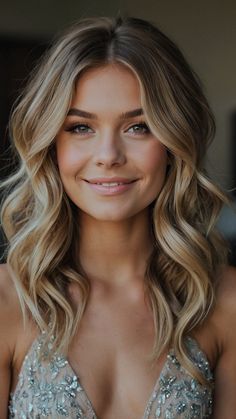 Achieve stunning prom hairstyles for medium length hair ideas with these amazing options for Thin, Unique, Half up, Brunette, Bow, 2024, Curly, Easy, Simple, Black, Step by step, Tutorial, Blonde styles. Find your perfect look for the upcoming event! Hair Styles For Medium Length Bridesmaid, Maid Of Honor Down Hairstyles, Bridesmaid Hair Curly All Down, Hair Down Hairstyles Medium Length, Hairstyles For A Wedding Guest Half Up, Medium Length Hair Curls Wedding, Mid Length Hairstyles For Wedding Guest, Mid Length Down Wedding Hair, Blonde Homecoming Hairstyles