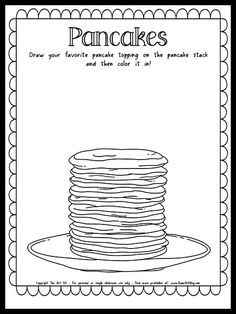 a black and white drawing of pancakes on a plate with the words pancakes above it