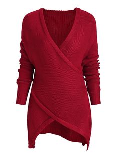 V Neck Crisscross Wrap High Low Sweater - Red Wine - 4Y82367012 - Women's Clothing, Women's Sweaters  #WomensSweaters #Women's #Clothing # #Women's #Sweaters Cheap Sweaters, Drop Shoulder Sweater, Chic Sweaters, Drop Shoulder Sweaters, Knit Turtleneck Sweater, Embroidered Sweater, Women's Sweaters, Printed Cardigan, Dress For Short Women