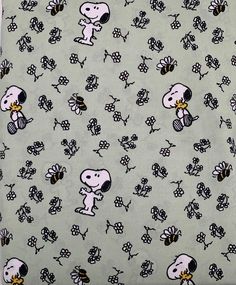 snoopy peanuts and flowers on grey background with white border, cotton fabric by the yard