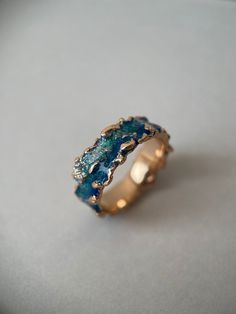 Ocean Wave Wedding Rings, Ocean Wedding Rings, Beachy Wedding Ring, Enamel Wedding Band, Rose Gold Enamel Wedding Rings, Unique Wedding Rings Sets, Ocean Inspired Rings, Ocean Wedding Ring, Wave Engagement Ring