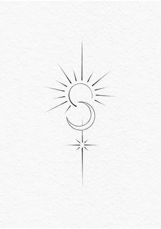 the letter s is drawn in black and white with sun rays coming out from behind it