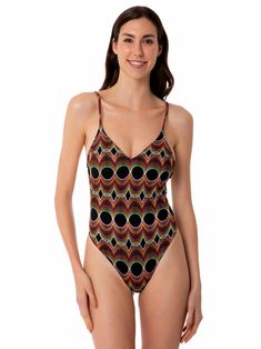 Woman one piece swimsuitMulticolor patterThin strapsRegular fitV neckComposition: 90% Polyamide 10% elastaneCare instructions: Cold hand wash. Do not soak. Do not iron. Do not dry off in contact with other garments. Rinse after contact with chlorine or salt water | MC2 Saint Barth Women's One Piece Swimsuit With Pattern in Brown | SS19 Brown One Piece, Saint Barth, One Piece For Women, Beach Wears, Beach Wear, Women Swimsuits, One Piece Swimsuit, Salt, Hand Wash