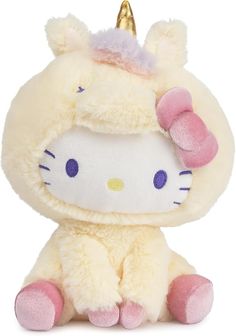 a hello kitty stuffed animal with a unicorn horn on it's head