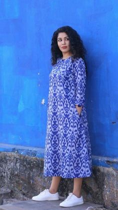 Cotton Midi Dress Summer Indian, Aline Frocks For Women, Elegant Homewear, Mal Dress, Aline Dress Pattern, Ikkat Pattern, Cotton Dress Indian, Indian Maxi, Plain Midi Dress