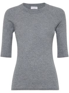 heather grey ribbed speckle knit crew neck short raglan sleeves straight hem Men's Journal, Knitted Tops, Van Cleef Arpels, Dolce & Gabbana, Lady Dior, Brunello Cucinelli, Pet Hair, Valentino Garavani, Raglan Sleeve