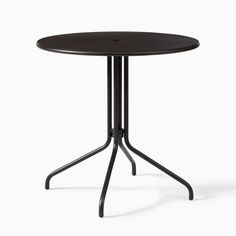 a black table with two legs and a round top on a white background, there is no image to describe