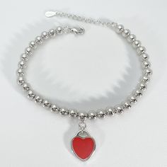 Style: Personality Trendy Silver Beaded Bracelets For Valentine's Day, Red Bracelets With Heart Beads, Trendy Red Heart Bracelet As A Gift, Trendy Red Heart Bracelet For Gift, Trendy Red Heart Bracelet As Gift, Red Metal Heart Bracelet As Gift, Red Metal Heart Bracelet Gift, Metal Heart-shaped Beaded Bracelets For Valentine's Day, Heart-shaped Metal Beaded Bracelets For Valentine's Day