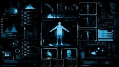 an image of the human body surrounded by futuristic technology and information about its functions in life