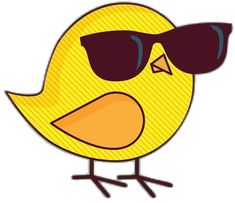 a yellow bird with sunglasses on it's head