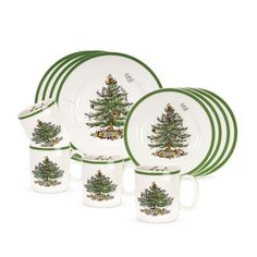 christmas tree dinnerware set with green trim