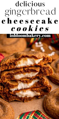 delicious gingerbread cheesecake cookies stacked on top of each other