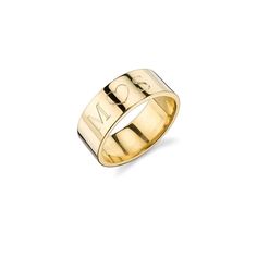 The CIELA ENGRAVED RING BAND measures 6mm in height and can be engraved with up to 15 characters around the band. Custom Ring Sizes are available in 14K and 18K only. Letters, dates, roman numerals, coordinates, numbers, centered bullet, period and select symbols (♥,+, &, /, -, ., •) can all be engraved. Option to engrave on inside of ring as well. Option to further customize your ring by adding diamonds between names or initials. Please note that orders customized with more than one accent diam Chloe Jewelry, Chloe Ring, Engagement Rings Couple, Diamond Signet Ring, Rings Gold, Custom Ring, Initial Ring, Gold Band Ring, Personalized Rings