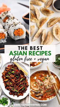 Easy gluten free asian recipes that are as good as takeout! If you love asian foods, these collection of vegan asian dishes is perfect for you! Sushi, ramen, fried rice, curry, soups, vegan meat alternatives and more to make your asian dishes at home! Gluten Free Dairy Free Asian Recipes, Asian Vegetarian Dishes, Vegan Gluten Free Asian Recipes, Gf Asian Recipes, Plant Based Asian Recipes, Easy Healthy Asian Recipes, Asian Recipes Vegetarian, Healthy Asian Meals, Vegan Gluten Free Meals