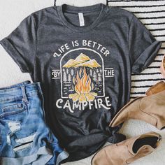 Camping Shirts, Group Camper T Shirts, Hiking Outdoor Adventure Shirts, Family Camp Tees for Outdoor Travel, RV Life, Matching Vacation Tee -- makes a great gift for the whole family! Looking for additional outdoor apparel? Check these out: https://www.etsy.com/shop/TheGraphicPeach?ref=seller-platform-mcnav§ion_id=31675954 Our shop uses direct-to-garment printing to make our products. The design ink is sprayed on, then allowed to soak into the fibers of the garment. This process yields fine qual Cheap Funny Print T-shirt For Summer Adventures, Cotton T-shirt With Letter Print For Camping, Cotton Camp Shirt With Letter Print For Camping, Cotton Camp Shirt With Letter Print For Outdoor, Pre-shrunk Cotton Camp Shirt For Outdoor Activities, Summer Camping Tops With Letter Print, Summer Camping Top With Letter Print, Casual Pre-shrunk Camp Shirt For Camping, Pre-shrunk Cotton Camp Shirt For Camping