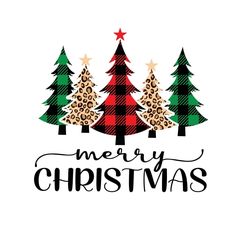 christmas trees with the words merry christmas written in black and red, on a white background