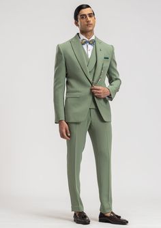 Pistachio Green Suits For Men, Men Suits 3 piece, Slim fit Suits, One Button Suits, Tuxedo Suits, Dinner Suits, Wedding Groom suits Item Include (Coat+ Vest+ Pant) Fabric:- Imported, Premium Color:- Pistachio Green Dry Clean Recommended The suit is best for wedding but can be worn in  Party, Proms, and Many Occasions. We make the suit according to our Standard size chart, If you are not sure about your size/measurement, please give your body measurement in inches, so we make perfect suit for you. Jacket Measurement:- 1 Jacket Length 2 Chest (Circumference) 3 Stomach (Circumference) 4 Hip(Circumference) 5 Shoulder to Shoulder 6 Sleeve Length Pant Measurement:- 1 Waist 2 Hip 3 Knee 4 Out seam (Pant Length) Express Shipping to world-wide but Remote Area May Take Longer Little color variation Green Slim Fit Formal Sets, Classic Green Slim Fit Sets, Green Double Breasted Tuxedo Suit For Wedding, Green Three-piece Suit For Wedding With Suit Collar, Formal Fitted Pista Green Sets, Fitted Pista Green Formal Sets, Elegant Fitted Pista Green Sets, Green Double Breasted Suit For Groom, Green Tuxedo Set With Notch Lapel