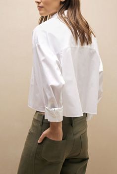 The soon to be ex is cut from superfine cotton. this shirt is cropped perfectly to meet the top of your pants and features a single pocket.    100% superfine cotton Trendy Cropped Shirt For Spring, Spring Workwear Tops With Cropped Hem, Cropped Spring Shirt For Everyday, Everyday Cropped Spring Shirt, Cotton Cropped Shirt With Pockets, Casual Cropped Shirt With Button Cuffs, Relaxed Fit Cropped Shirt With Pockets, Cropped Relaxed Fit Shirt With Pockets, Relaxed Fit Cropped Shirt