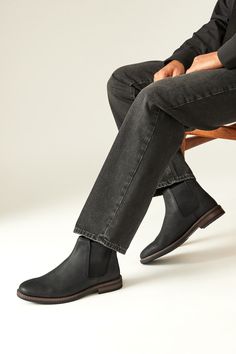 With elasticated side gussets for easy wear, these timeless Chelsea boots are perfect for pairing with your favourite jeans, or formal trousers for an elevated look. The boots have a waxy leather upper, with Ortholite padding to the footbed for a comfortable feel, finished with a durable welted sole. Upper - Leather, Lining & Sock - Other Materials, Textile, Sole - Other Materials. Formal Trousers, Modern Accessories, Black Trainers, Adidas Shop, Trainer Boots, Denim Coat Jacket