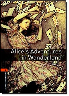 the cover of alice's adventures in wonderland, with an image of a woman holding cards