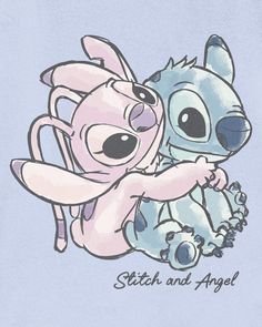 two cartoon characters hugging each other with the words stitch and angel