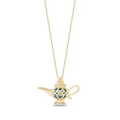 Enchanted Disney Vault Jasmine Swiss Blue Topaz and Diamond Lamp Pendant Necklace 1/20ctw | REEDS Jewelers Princess Jasmine Necklace, Princess Jasmine Jewelry, Princess Jasmine And Aladdin, Jasmine Jewelry, Diamond Lamp, Jasmine And Aladdin, Enchanted Disney, Disney Jasmine, Enchanted Disney Fine Jewelry