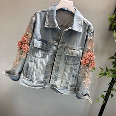 FREE SAHIPPING 2018 Autumn Women Embroidery Three Dimensional Flowers Pearl Bead Short Denim Coat Woman Long Sleeve Jean Jacket Feminina Coats JKP1721 Long Sleeve Jean Jacket, Denim Coat Women, Women Embroidery, Cheap Jacket, Beaded Jacket, Flower Shorts, Short Denim, Basic Jackets, Floral Denim