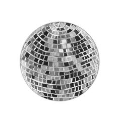 a black and white drawing of a disco ball