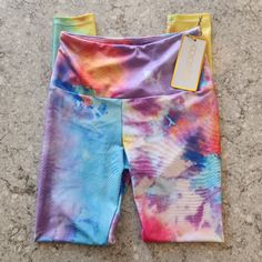 New With Tags Size Xs Rainbow Tie Dye Leggings Goldsheep (Oc Brand) 7/8 Crop Style Light Weight Handmade New 76% Polyester And 24% Spandex Blend Fabric Multicolor Athleisure Bottoms With Elastic Waistband, Athleisure Multicolor Bottoms With Elastic Waistband, High Waist Summer Leggings For Loungewear, High Waist Multicolor Fitted Leggings, Multicolor Athleisure Activewear For Loungewear, Multicolor Athleisure Bottoms For Loungewear, Summer Stretch Tie Dye Leggings, Stretch Tie Dye Leggings For Summer, Multicolor High Waist Leggings For Yoga