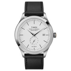 TIMEX Timex - American Documents, Stainless Steel Men's Quartz Watch TW2R82700US Technical Specifications: Features: Brand: Timex      Collection Name: American Documents Model #: TW2R82700US, TW2R82800US, TW2R82900US Case Material: Stainless Steel      Case Thickness: 10 mm    Case Diameter: 41 mm     Bezel: Fixed Movement: Swiss Quartz Caliber: Ronda 6004.D Crystal: Gorilla Glass 3 Dial Color: White, Gray, Blue   Calendar: Date Functions: Hour, Minute & Second    Bracelet Material: Black Genuine Leather, Navy Genuine Leather, Tan Genuine Leather  Bracelet Width: 20 mm           Clasp Type: Buckle Water Resistant: 30m ( 100 ft )                   All measurements are approximate. What is included:     - Timex - American Documents, Stainless Steel Men's Quartz Watch TW2R82700US - Timex Box Timeless White Watches With Date Display, White Leather Watch With Analog Display, White Leather Analog Watch, Classic White Watch With Date Display, Classic White Watches With Date Display, White Leather Watch With Date Indicator, Classic White Chronograph Watch With Date Display, White Classic Chronograph Watch With Date Display, Modern White Chronograph Watch With Date Display