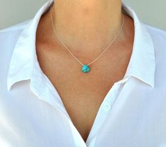 Real turquoise necklace sterling silver dainty stone | Etsy Real Turquoise Jewelry, Genuine Turquoise Jewelry, Handmade Turquoise Jewelry, Real Turquoise, Labradorite Necklaces, Handmade Jewelry Gift, Nature Inspired Jewelry, Geometric Necklace, December Birthstone