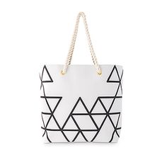 Geo Prism Tote - Black on White Modern White Rectangular Canvas Bag, White Geometric Everyday Bag, Everyday Geometric White Bag, White Geometric Bag For Everyday Use, Everyday Geometric White Bags, Large Capacity White Canvas Beach Bag, White Cotton Modern Bags, Modern White Cotton Bag, Modern White Canvas Bag