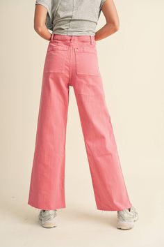 STRAIGHT WIDE LEG PANTS WITH FRONT POCKET Bright Pants Outfit, Bright Pants, Red Wide Leg Pants, Straight Wide Leg Pants, Stretch Denim Pants, Cute Everyday Outfits, Loose Tops, Dress Trousers, Pants Outfit