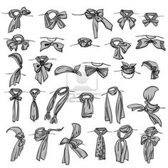 a bunch of different types of scarves and ties on a white background stock photo, clipart boy