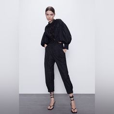 Brand New Zara Black Pants For Spring, Crochet Shorts, Camisole Dress, Jumpsuit Trousers, Zara Pants, Cropped Trousers, High Waisted Trousers, Pants Color, Embroidered Top