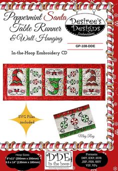 an advertisement for the peppermin santa's table runner and wall hangings pattern