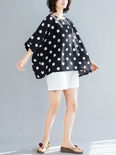 Sku CY-!21937 Material Cotton , Polyester Style Loose , Plus Size Feature Polka-dot Occasion Bohemia , Beach Neckline Round-neck Seasons Spring , Summer , Autumn Type Blouses&shirts Tops Color BLACK,WHITE Size LARGE SIZE Size chart: Please consult the size chart we provide for this item's measurements to help you decide which size to buy. Please note: There may be 1-3cm differ due to manual measurement. CMINCH Cm Bust Hemline Length LARGE SIZE 158 150 67/73 Summer Polka Dot Crew Neck Top, Polka Dot Short Sleeve Spring Tops, Spring Polka Dot Tops With Relaxed Fit, Polka Dot Short Sleeve T-shirt For Spring, Summer Short Sleeve Polka Dot Top, Cheongsam Top, Yoga Jumpsuit, Boho Style Dresses, Urban Looks