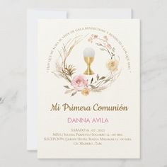 Invitación flores rosas beiges| Primera Comisión | Zazzle.com First Communion Cards, First Communion Decorations, Communion Decorations, Holy Communion Invitations, First Communion Invitations, Communion Invitations, Pink Invitations, First Holy Communion, Holy Communion