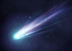 an artist's impression of a comet in the night sky with stars and dust