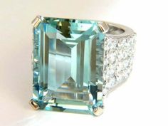 Mens Custom Jewelry, Aquamarine Cocktail Ring, Step Cut, Aquamarine Ring, Diamond Cocktail Rings, Ring Pictures, Aquamarine Rings, Aqua Color, Vintage Engagement