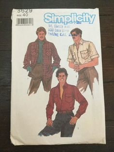 Simplicity 6629 Vintage 1984 Mens Button Front Shirt Long Short Sleeve Sz 40 UC | eBay Mens Long Shorts, Mens Shirt Pattern, Mens Sewing Patterns, Shirt Sewing Pattern, Stitch Shirt, Motif Vintage, Simplicity Sewing, Couture Vintage