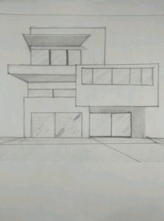 a drawing of a building that is in the process of being drawn by someone's hand