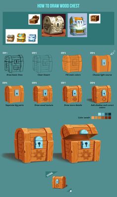 an info sheet showing how to draw wood chestes in adobe and photoshopped