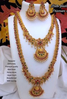 Best use for bridal wear, Party Wear. 2 Necklace & 1 pair of Earrings. Wedding Jewelry Necklace, Necklace Set Gold, Bridal Jewellery Earrings, Traditional Indian Jewellery, 2 Necklace, Jewellery Earrings, Indian Wedding Jewelry, Gold Necklace Set, Wedding Jewellery Necklace