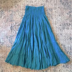 Blue, Boho Maxi Skirt. Handmade. Never Worn, Brand New. Blue Gathered Maxi Skirt For Summer, Blue Gathered Beach Skirt, Blue Fitted Casual Maxi Skirt, Spring Turquoise Flowy Skirt, Spring Flowy Turquoise Skirt, Blue Flared Maxi Skirt With Elastic Waistband, Casual Blue Gathered Skirt, Casual Flowy Turquoise Skirt, Casual Blue Skirt With Gathered Detail