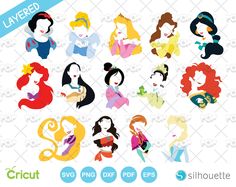 disney princess silhouettes with different hair styles