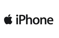 an apple logo with the words iphone in black and white letters on top of it